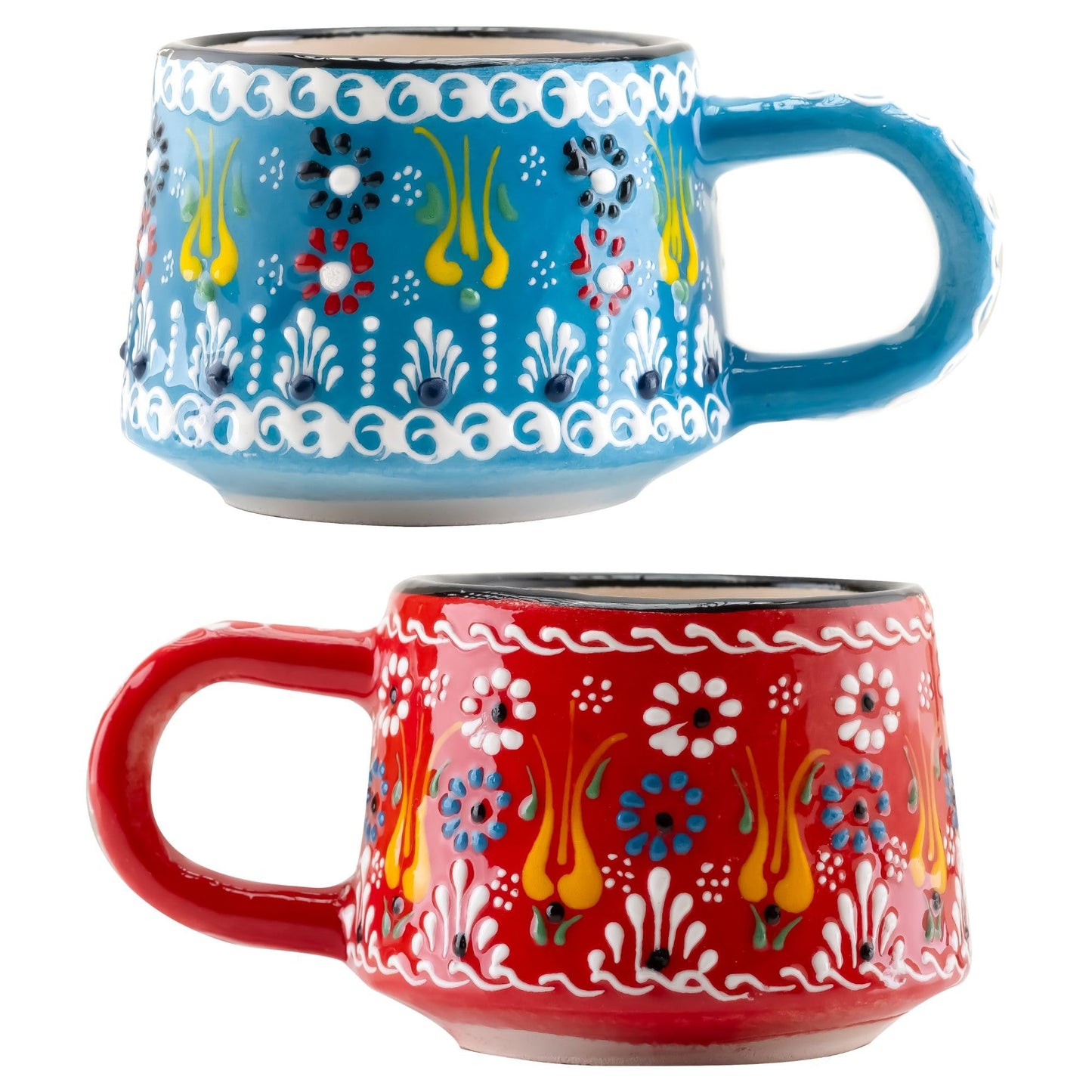 BCS 6 Oz Cappuccino Cups Set of 2, Ceramic Coffee & Tea Mugs, Colorful Handmade Cups, Dishwasher & Microwave Safe Ceramic Mugs (3 Inches, Orange - Green)